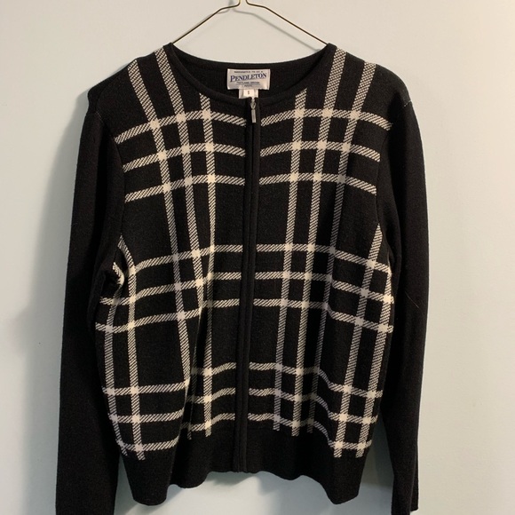 Pendleton Sweaters - Black and white plaid Pendleton sweater